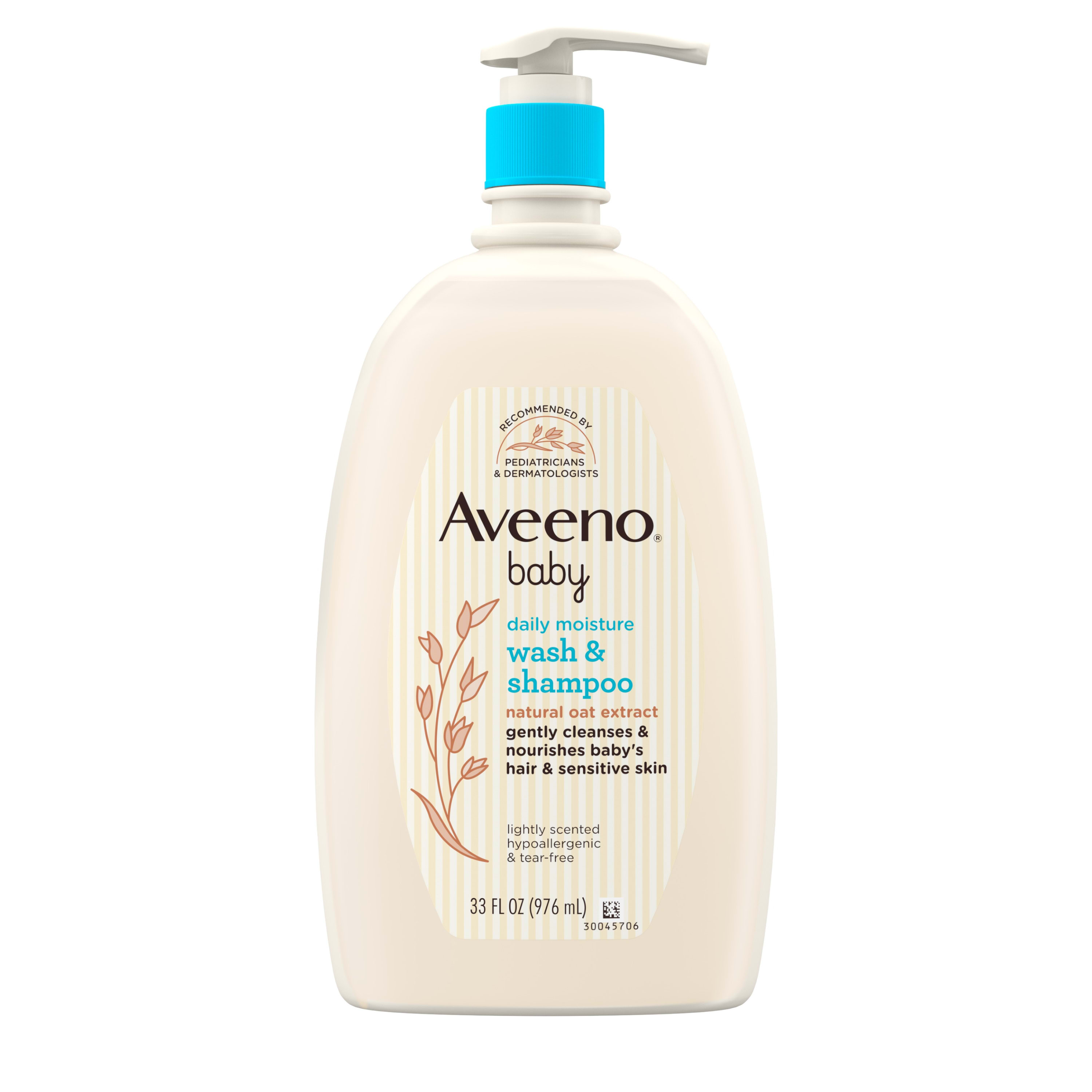 สุดคุ้ม สบู่อาบน้ำ และแชมพู สำหรับทารก Aveeno Baby Daily Moisture Wash & Shampoo สารสกัดจากข้าวโอ๊ต ขนาด 976 mL
