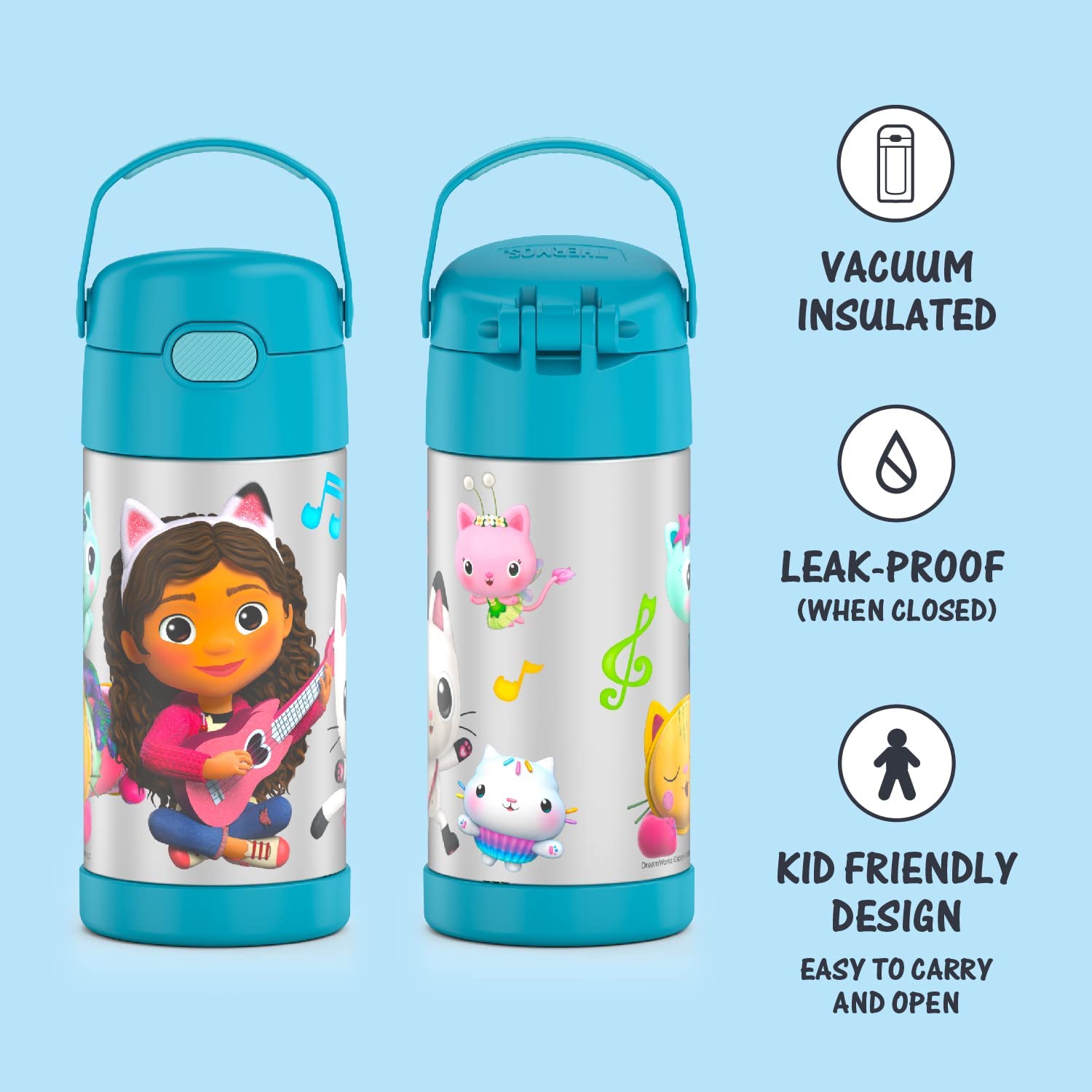 THERMOS FUNTAINER 12 Ounce Stainless Steel Vacuum Insulated Kids Straw Bottle, Gabby's Dollhouse ราคา 990 - บาท