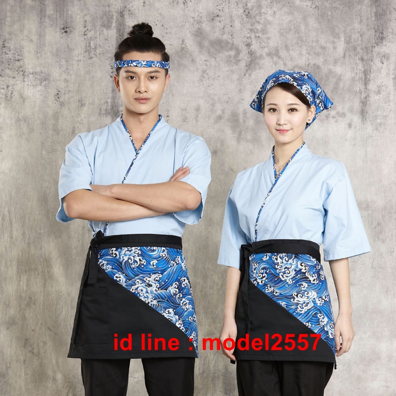 F6101008 ชุดผ้าฝ้ายซูชิกิโมโนสไตร์ญี่ปุ่น สำหรับห้องอาหารญี่ปุ่นเกาหลี เสื้อพนักงานต้อนรับ F6101008 ตัว