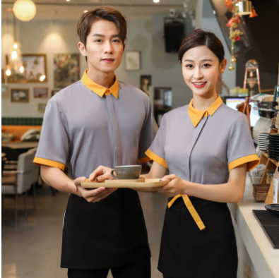เสื้อฟอร์มพนักงานร้านอาหารกาแฟโรงแรม แขนสั้น แดง ดำ เทา L-3XL F6705019 เสื้อ ** ขั้นต่ำ 2 ตัว