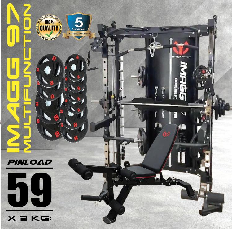 Smith Machine IMAGG 97 + ม้านั่ง819A + แผ่นน้ำหนัก50kg, สมิทแมชชีน