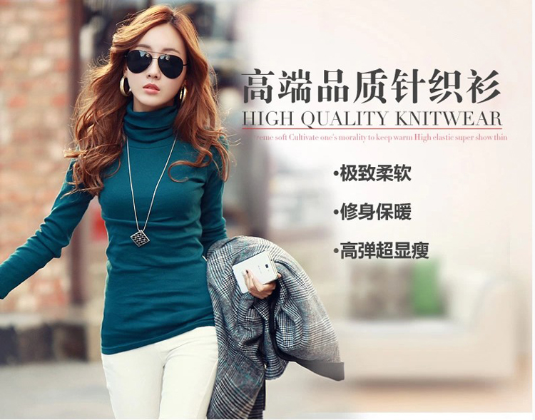 UM5712009 เสื้อยืดสาวเกาหลี คอเต่า แขนยาวสีพื้น (พร้อมส่ง) ดำเทา ดำ เทา ฟ้าอมเขียว M L XL UM5712009 ตัว