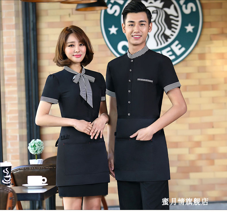 F6204001 เสื้อพนักงานต้อนรับ เสื้อพนักงานเสริฟ เสื้อพนักงานโรงแรม เสื้อพนักงานร้านอาหาร สีภาพ L-4XL F6204001 เสื้อ+ ผ้ากันเปื้อนตามรูป
