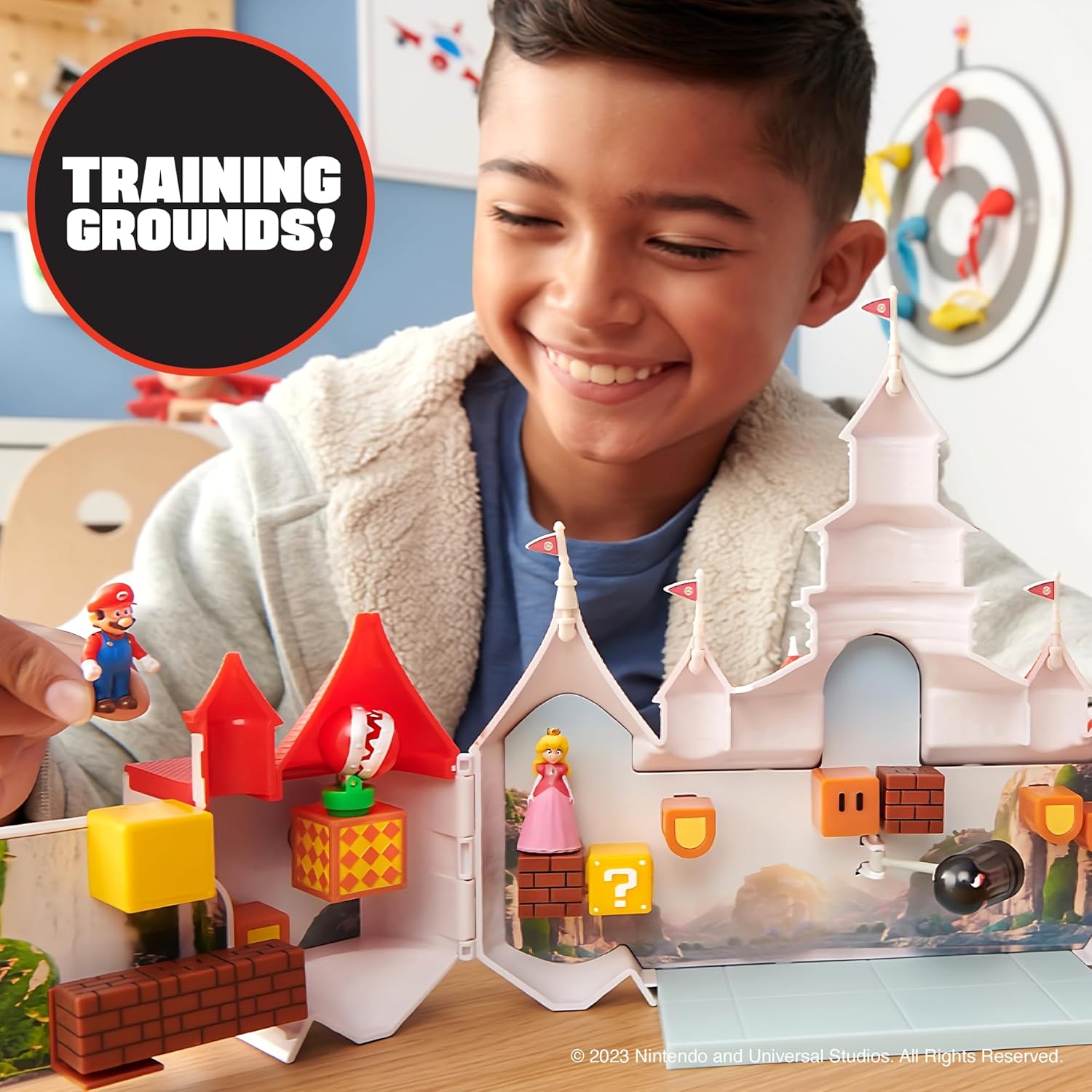 ฟิกเกอร์มาริโอ้ ‼ นำเข้า🇺🇸 THE SUPER MARIO BROS. MOVIE – ชุดของเล่นปราสาท Mushroom Kingdom พร้อมฟิกเกอร์ Mario และ Princess Peach ขนาดเล็ก 1.25 นิ้ว ราคา 2190 บาท