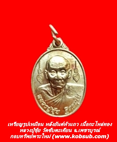 เหรียญรูปเหมือน หลังยันต์ 5 แถว เนื้อกะไหล่ทอง หลวงปู่ขุ้ย วัดซับตะเคียน