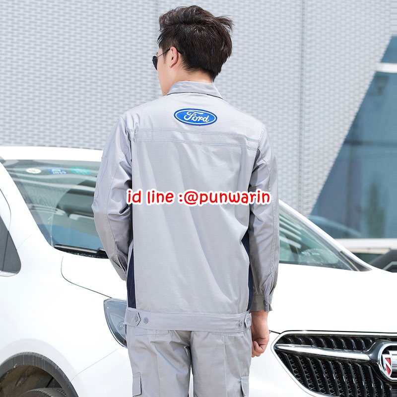 ชุดฟอร์มพนักงานช่างวิศวกรรมช่างซ่อมรถยนตร์ ช่างโชว์รูมรถ ฟอร์ด Ford แขนยาว เทา S-4XL M6301006 ชุด