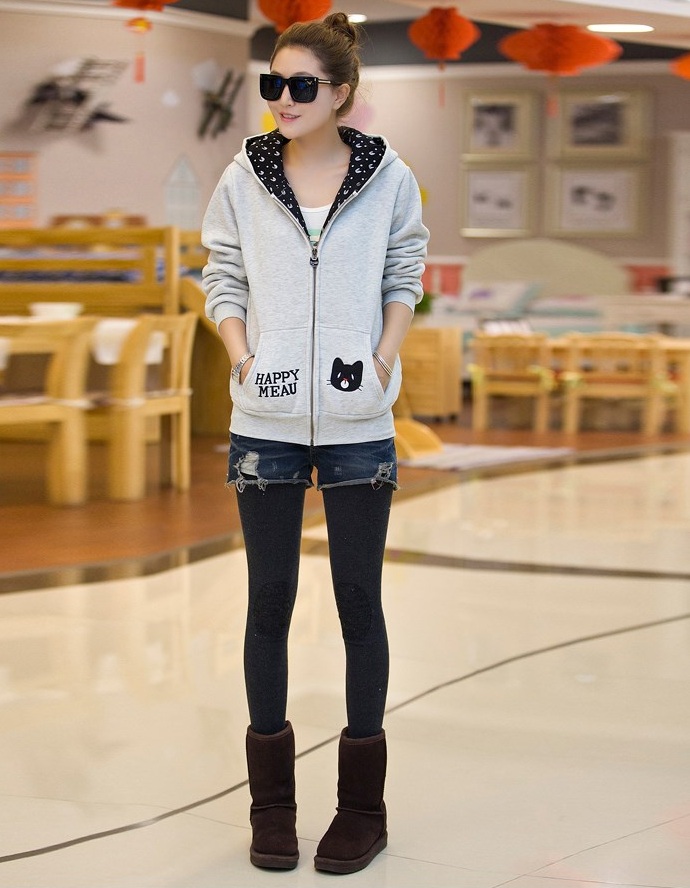 CW5705006 เสื้อกันหนาว มีฮูดแต่งลายจุด ซิปหน้า อบอุ่นมาก CW5705006 ตัว
