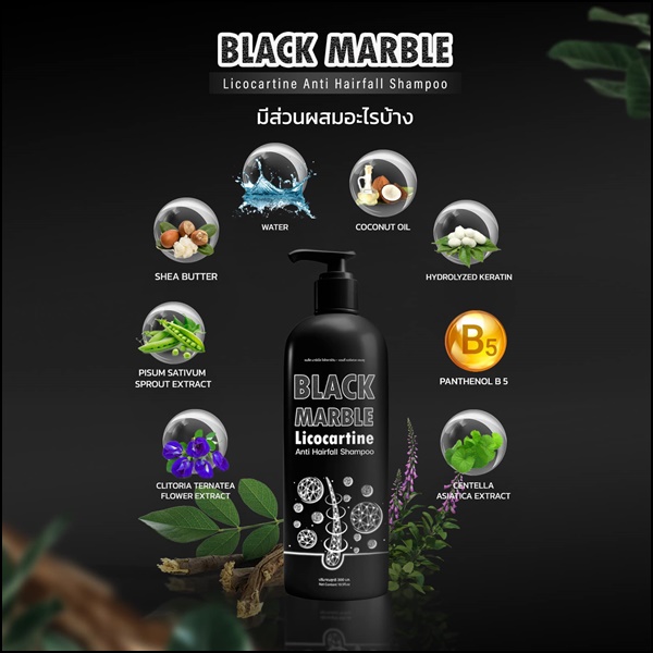 แชมพูแบล็คมาร์เบิ้ล Black Marble Licocartine แชมพูผสมครีมนวด (ส่งฟรี)