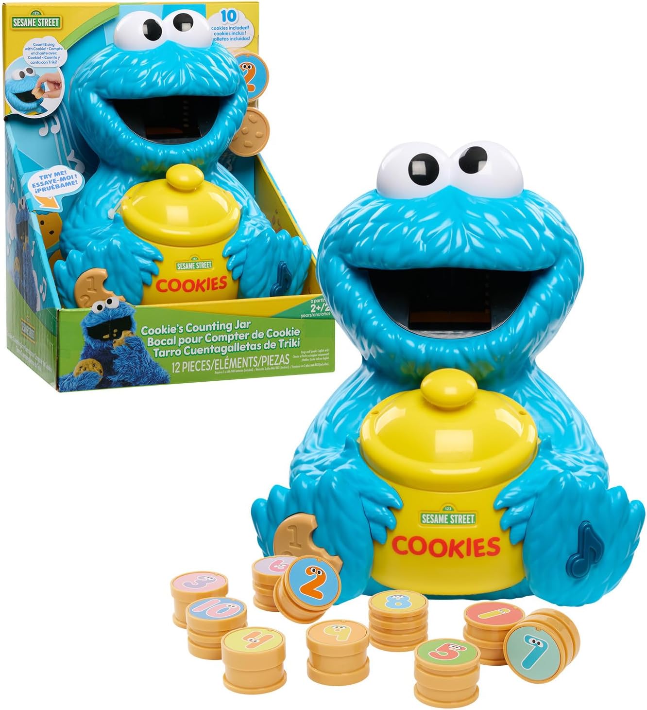 ‼ใหม่ของเล่นฝึกทักษะ🩵 นำเข้า🇺🇸 Just Play Sesame Street Cookie's Counting Jar - เพื่อการเรียนรู้และการศึกษา ของเล่นสำหรับเด็กตั้งแต่ 2 ขวบขึ้นไป 12 ชิ้น 20 วลีและเสียง🍪 ราคา 1890 บาท
