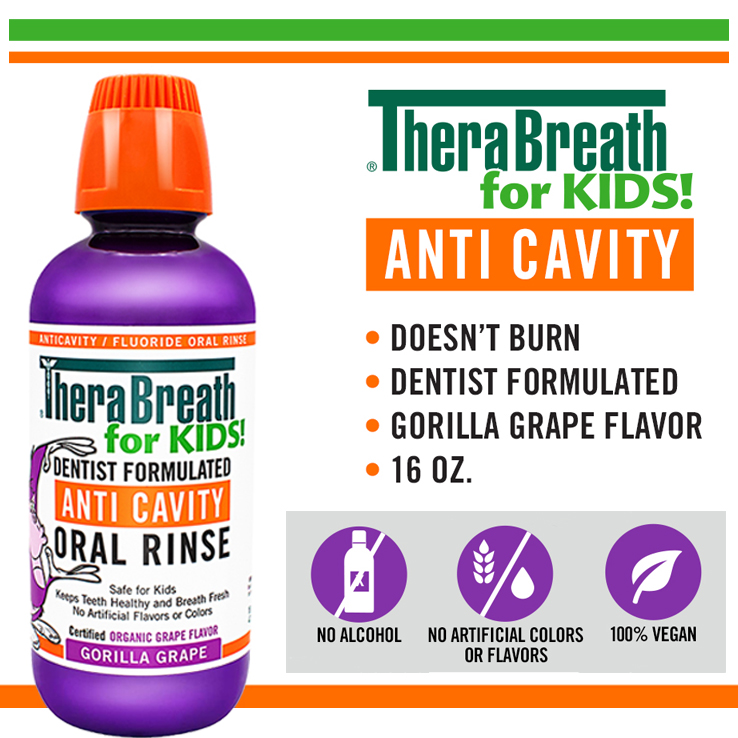TheraBreath for Kids Dentist น้ำยาบ้วนปาก Anti-Cavity, องุ่น ออร์แกนิค, 16 ออนซ์
