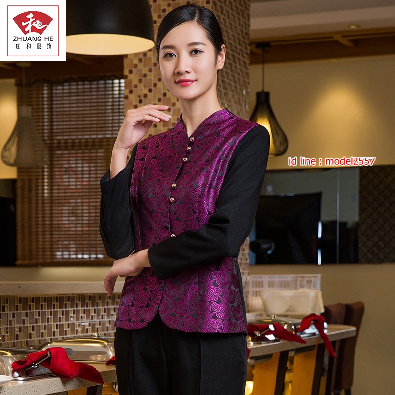 F6108005 เสื้อพนักงานต้อนรับพนักงานเสริฟพนักงานโรงแรมเสื้อพนักงานร้านกาแฟ แดง ม่วง S,M,L,XL,XXL,3XL F6108005 ตัว