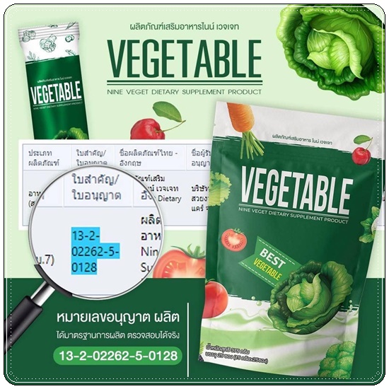น้ำผักชงผอม Nine Vegetable น้ำผักไนน์เวทเจท ดีท็อกซ์
