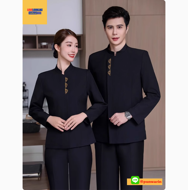 เสื้อพนักงานต้อนรับ เสื้อพนักงานเสริฟ เสื้อพนักงานโรงแรม เสื้อพนักงานร้านอาหาร เสื้อพนักงานภัตตาคาร แดง ดำ M-5XL F6804004 เสื้อ