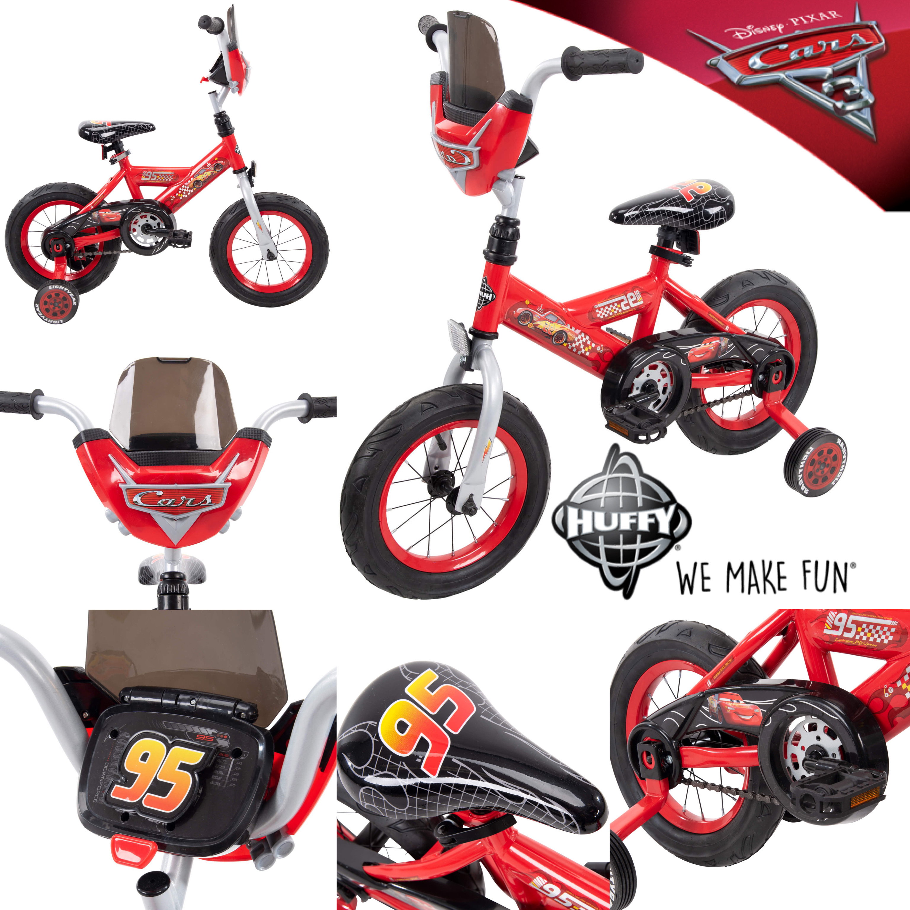 จักรยานเด็กลายแมคควีนส์ คาร์ส Disney / Pixar Cars Lightning McQueen 12" EZ Build Bike by Huffy(สินค้านำเข้า USA) ขนาดล้อ 12 นิ้ว ยี่ห้อ Huffy สำหรับเด็ก 3-5 ขวบ