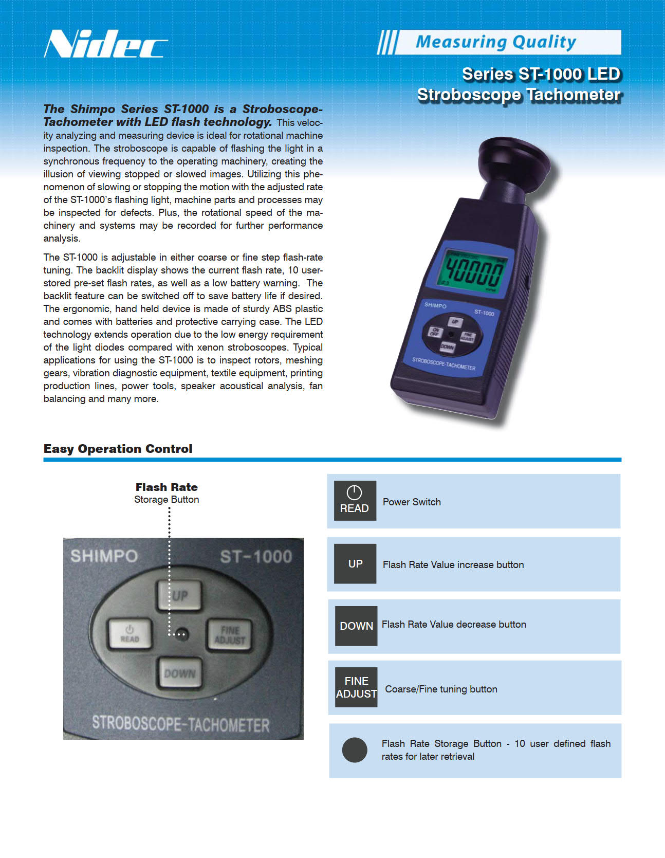 Shimpo รุ่นST-1000/LEDเครื่องวัดความเร็วรอบขนาดกระทัดรัดCompact Handheld LED Stroboscope-Tachometer