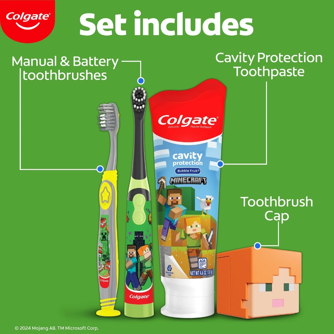 นำเข้า 🇺🇸 Colgate Kids Toothbrush Set Minecraft Gift Set - ชุดแปรงสีฟันเด็กคอลเกตไมน์คราฟต์รสมิ้นต์ ราคา 990 บาท/เซท