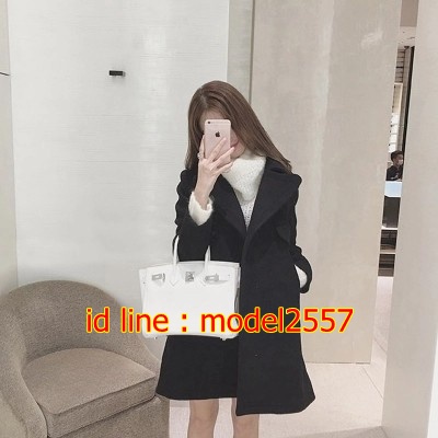CW6109001 เสื้อโค้ทเกาหลีตัวยาวผ้าผสมขนสัตว์ฤดูหนาวสีดำและน้ำตาลอ่อนปกสูท ดำ น้ำตาลอ่อน S M L XL CW6109001 ตัว