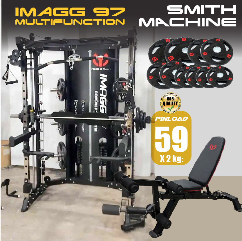 Smith Machine IMAGG 97 + ม้านั่ง819A + แผ่นน้ำหนัก50kg, สมิทแมชชีน