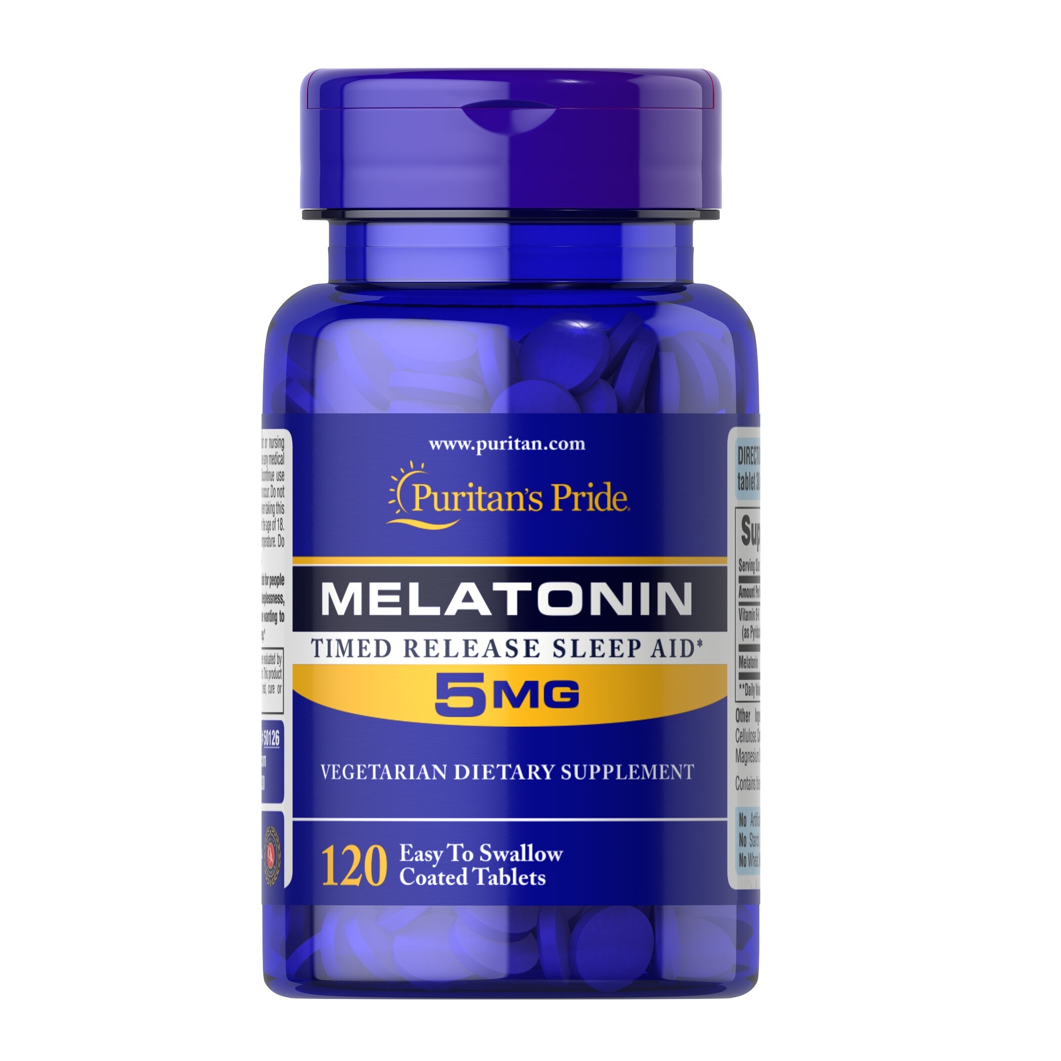 PURITAN'S PRIDE :: Melatonin 5 mg เมลาโทนิน 5 มิลลิกรัม 60-120 เม็ด ผ่อนคลาย แก้ปัญหานอนไม่หลับ (เลือกขนาดด้านใน) -