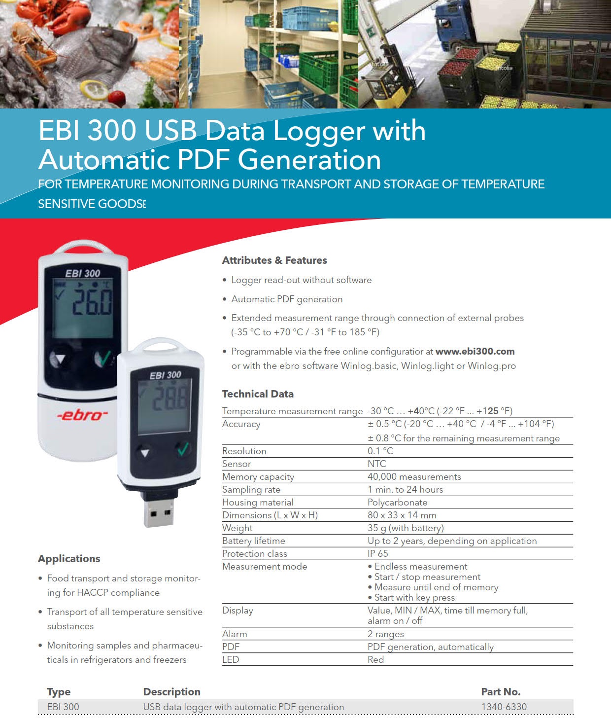 Ebro รุ่นEBI-300เครื่องบันทึกอุณหภูมิTemperature Data Logger with USB-Connection Temperature Range(Metric)–30~60°C