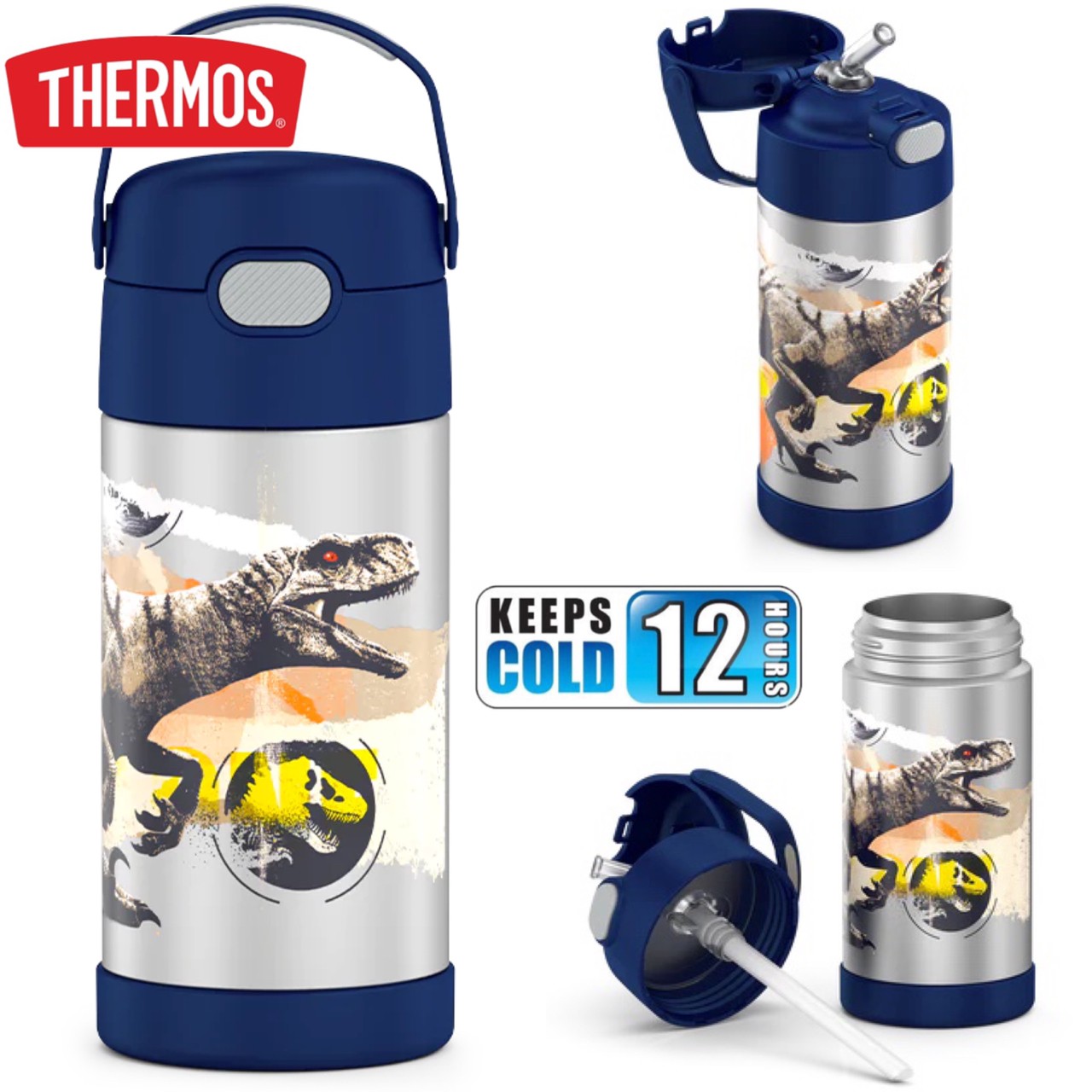 THERMOS Jurassic World: Dominion FUNTAINER 12 Ounce Stainless Steel Vacuum Insulated Kids Straw Bottle ราคา 990 - บาท