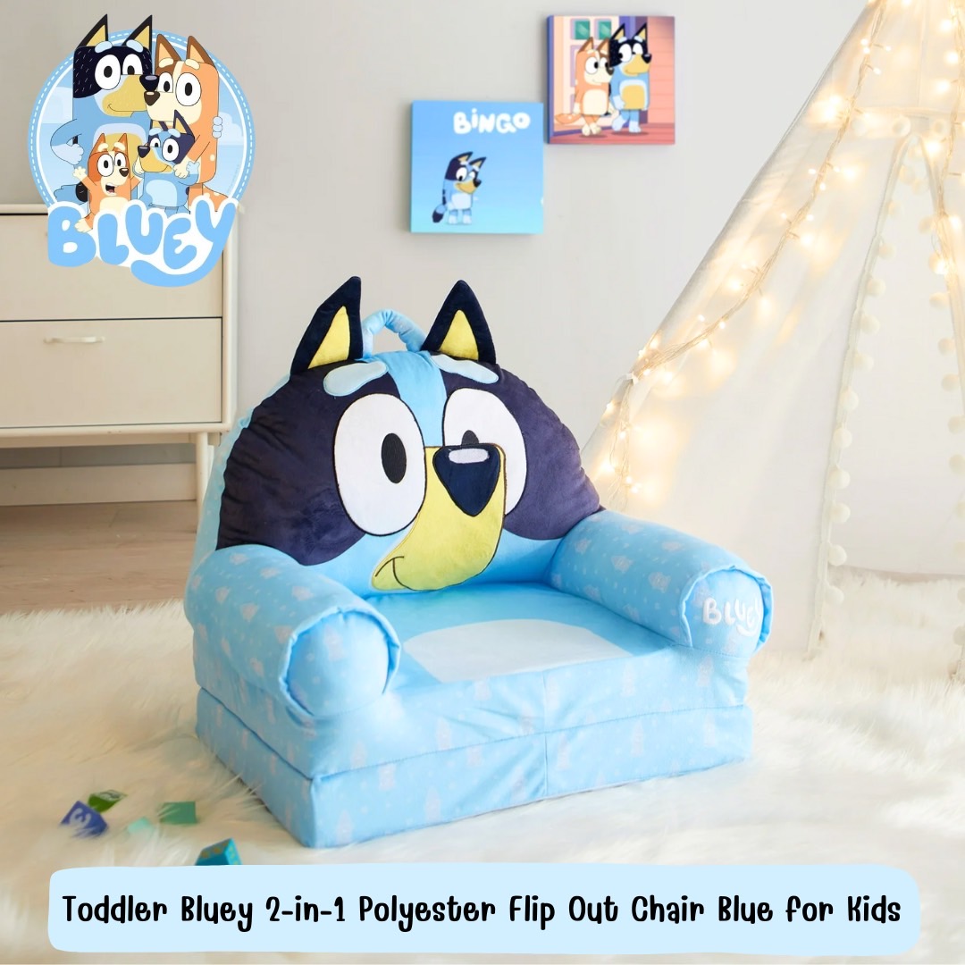 นำเข้า 🇺🇸 ✨เก้าอี้เด็ก Bluey 2-in-1 Polyester Flip Out Chair สีฟ้า ขนาดประมาณ 19 นิ้ว ราคา 3,390 บาท