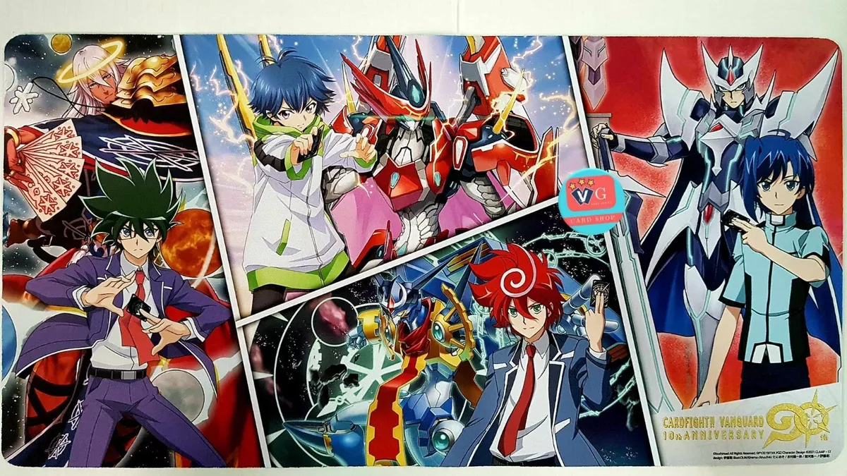 Limited Edition Playmat Cardfight Vanguard 10ปี years anniversary Gold Stamp Aichi Overdress
