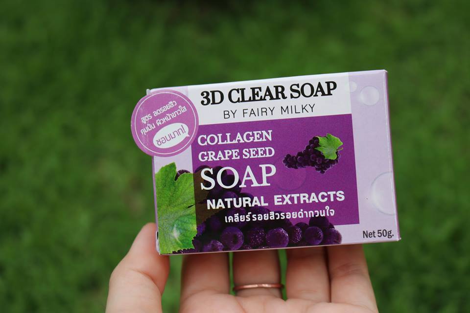 สบู่องุ่นม่วง (Collagen Grape Seed Soap 3D Clear Soap By Fairy Milky)