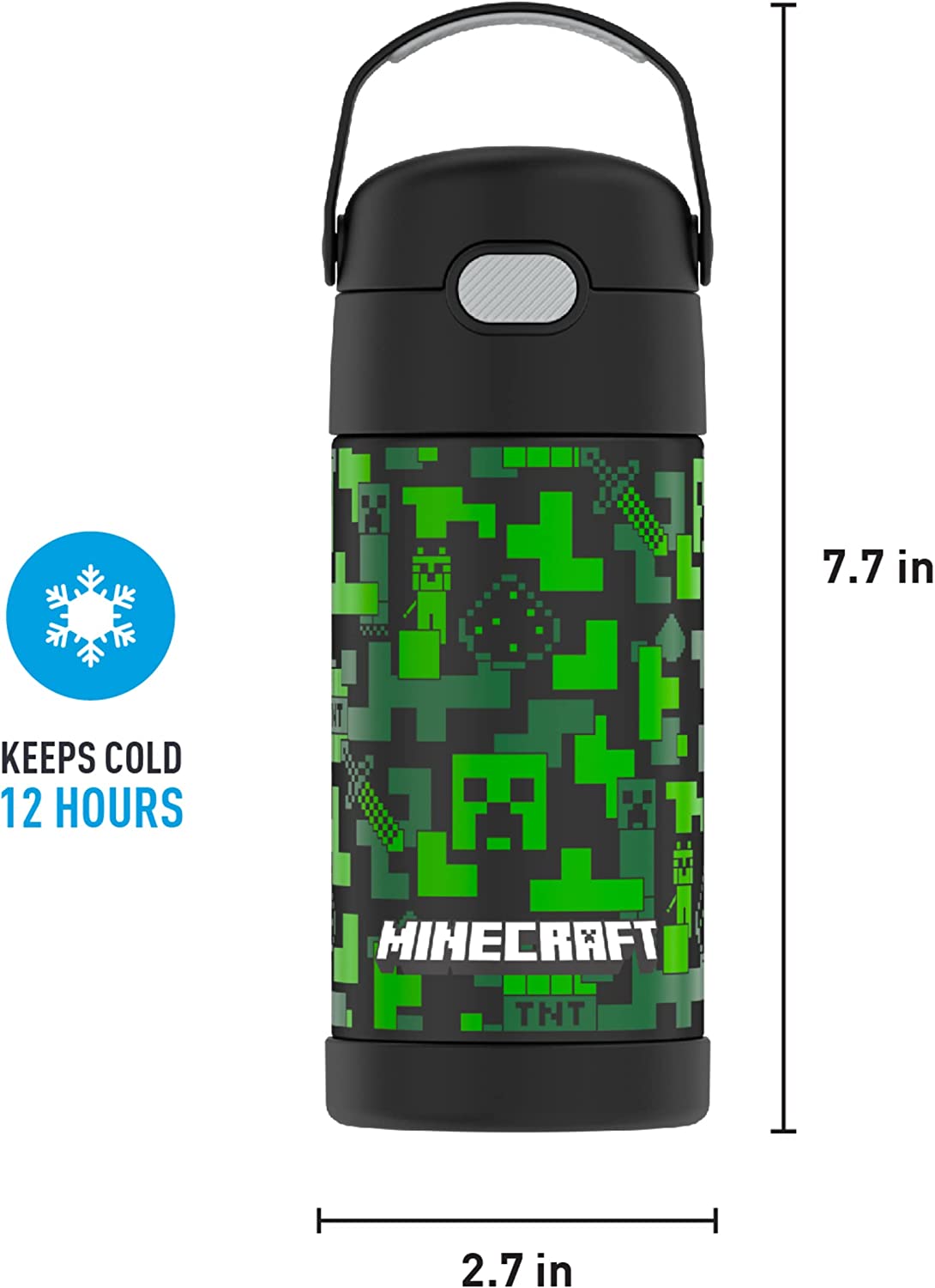 THERMOS FUNTAINER 12 Ounce Stainless Steel Vacuum Insulated Kids Straw Bottle, Minecraft ราคา 990 - บาท