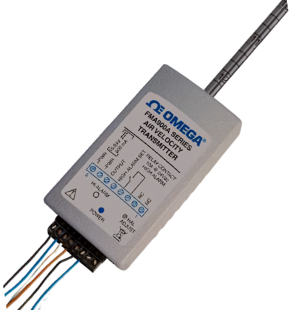 Omega รหัสรุ่น FMA904A-MA เครื่องส่งสัญญาณความเร็วลม Air velocity transmitter with built-in relay, 0～5000 FPM, fixed probe output from 4～20mA