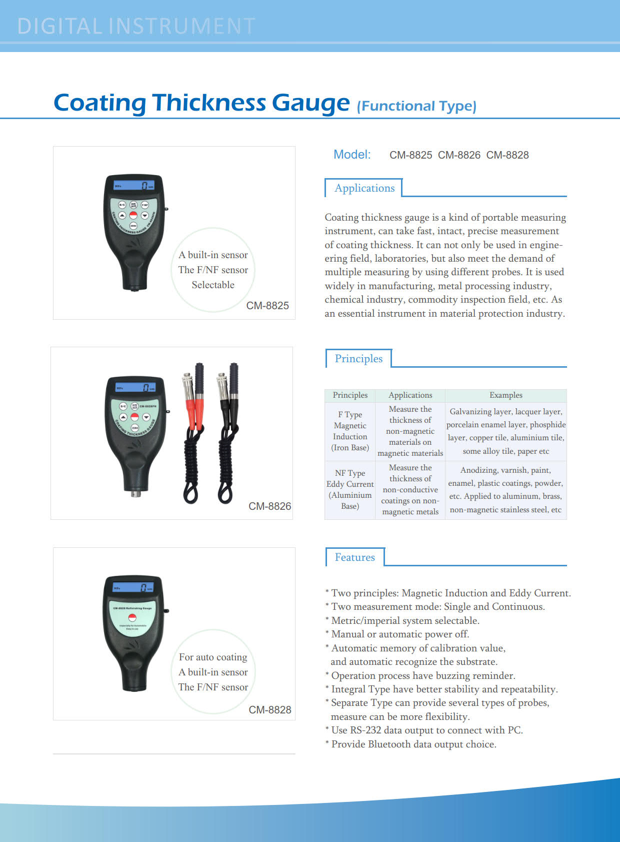 Landtek รุ่นCM-8825FNเครื่องวัดความหนาสีบนผิวเคลือบแบบโลหะ(F)และอโลหะ(N)เซ็นเซอร์วัดในเครื่องDigital Coating Thickness Meter0～1250um/0～50mil
