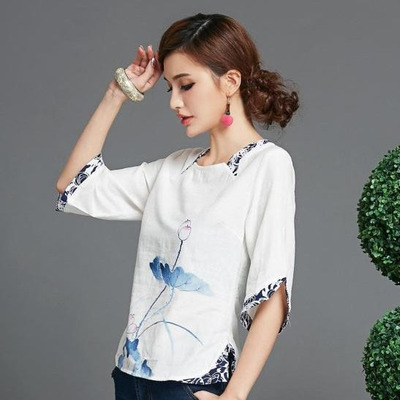 UM5806005 เสื้อยืดคอเหลี่ยม แขน 5 ส่วน ย้อนยุคพิมพ์ลายแฟชั่นโบฮีเมียน M-2XL(พรีออเดอร์) รอ 3 อาทิตย์หลังโอน UM5806005 ตัว
