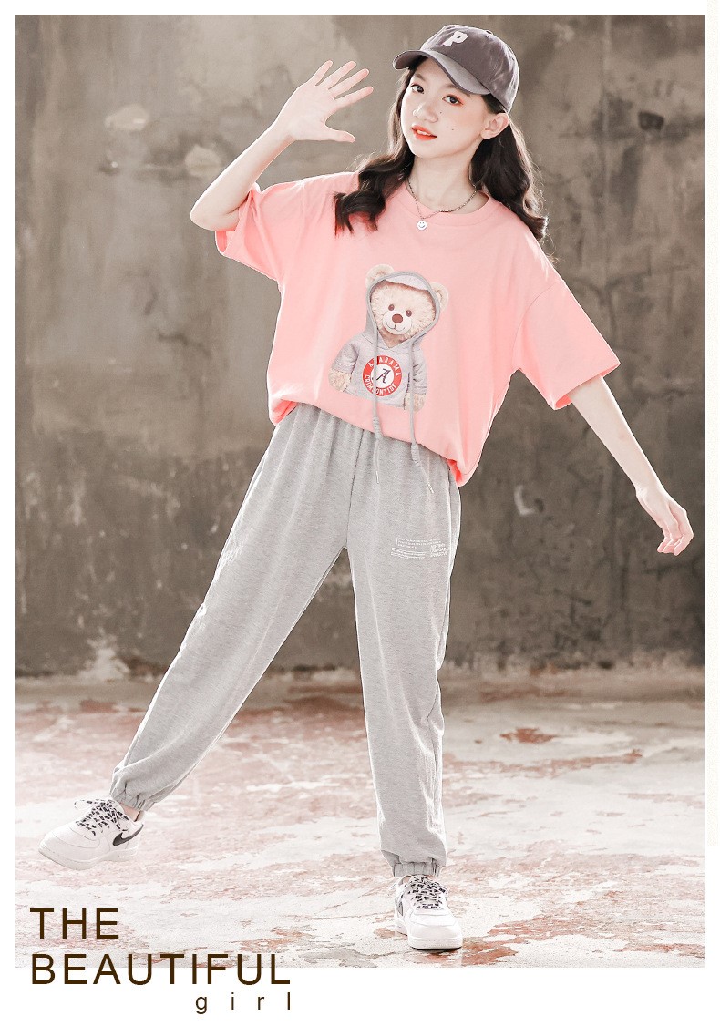 ชุดเซ็ตเสื้อยืดลายหมี+กางเกงขายาว