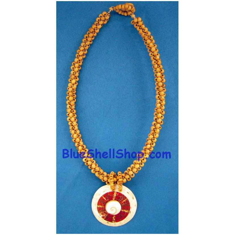 สร้อยหอยกะลาจี้กลมแดงดำ