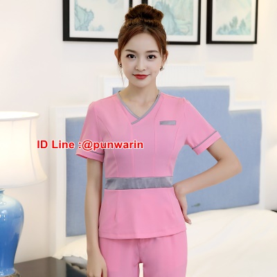 ชุดพนักงานนวดสปา ชุดพนักงานเสริมสวย ชุดทำงาน ชุดสูท ชมพู S-3XL S6306001 ชุด