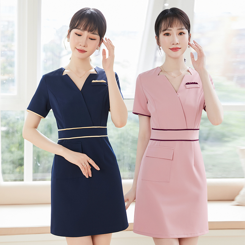 ชุดพนักงานนวดสปา ชุดพนักงานเสริมสวย ชุดทำงาน ชุดสูท ชมพู กรมท่า ม่วง S-4XL S6308008 ชุด