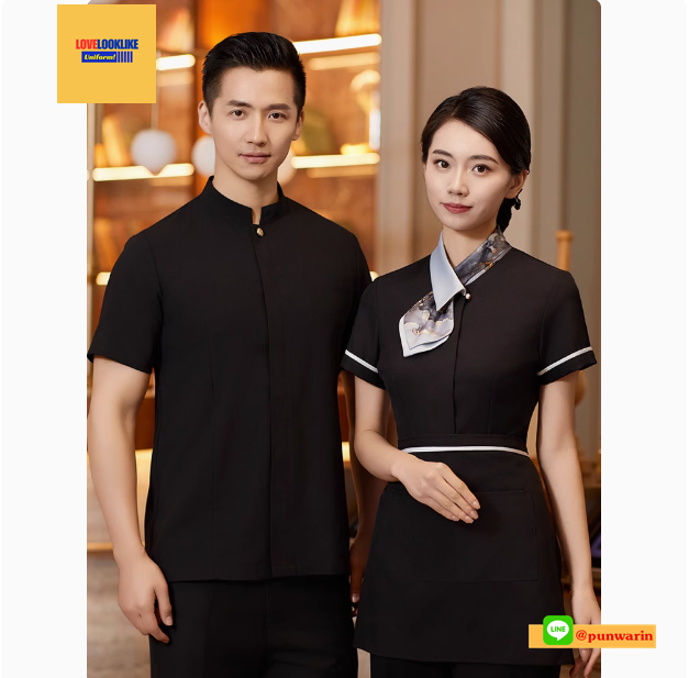 เสื้อพนักงานต้อนรับ เสื้อพนักงานเสริฟ เสื้อพนักงานโรงแรม เสื้อพนักงานร้านอาหาร เสื้อพนักงานซุปเปอร์มาร์เก็ต เสื้อพนักงานร้านกาแฟ แดง ดำ ม่วง M-5XL F6804003 เสื้อ