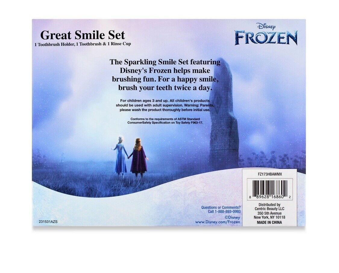 นำเข้า🇺🇸 เซ็ทแปรงสีฟัน-โฟรเซ่นDisney Frozen II 3-Piece Great Smile Elsa Toothbrush and Holder Set , ราคา 690 บาท