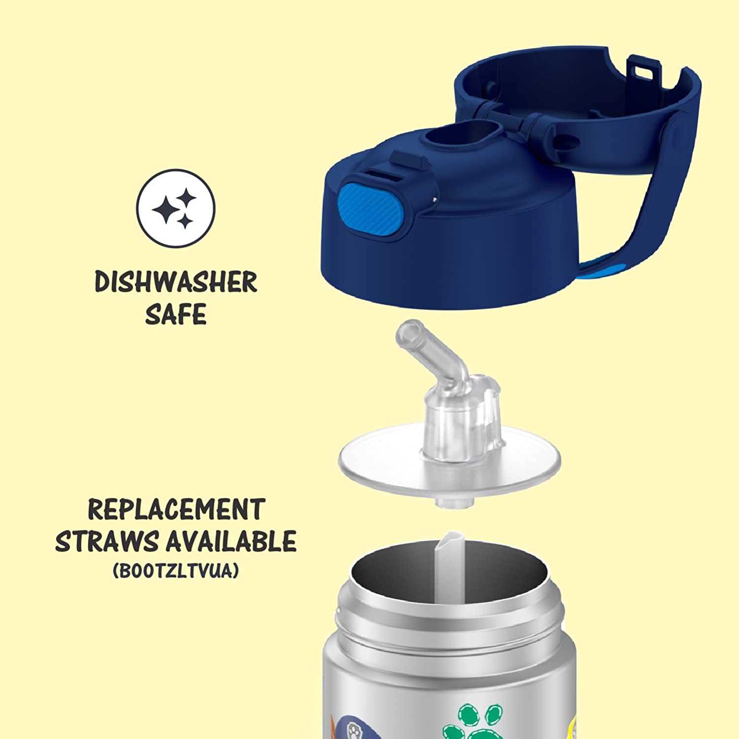 THERMOS FUNTAINER 12 Ounce Stainless Steel Vacuum Insulated Kids Straw Bottle, Blue Paw Patrol ราคา 990 - บาท