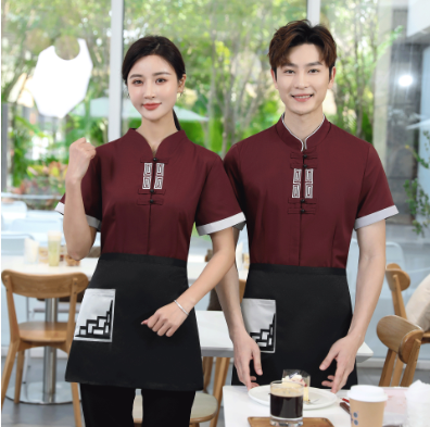เสื้อฟอร์มพนักงานร้านอาหารกาแฟโรงแรม แขนสั้น แดง น้ำเงิน ม่วง น้ำตาล L-4XL SKU-04157 เสื้อ ** ขั้นต่ำ 2 ตัว