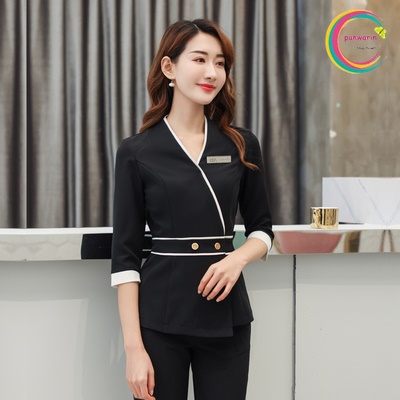 ชุดพนักงานนวดสปา ชุดพนักงานเสริมสวย ชุดทำงาน ชุดสูท สีภาพ S-4XL SK6411009 ชุด