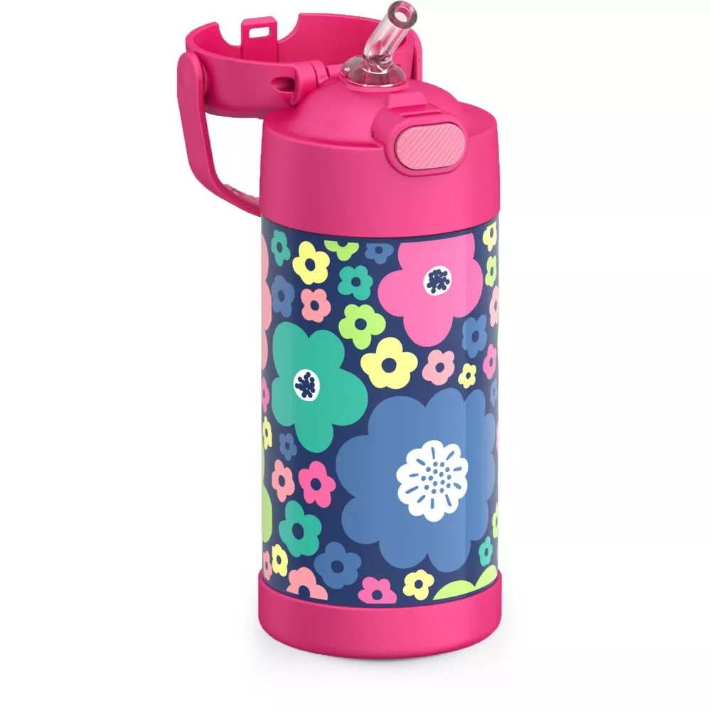กระติกดูดน้ำแตนเลสหุ้มฉนวนสุญญากาศยี่ห้อ Thermos ของแท้ขนาด 12 ออนซ์ ลาย Mod Flowers ราคา 990 - บาท