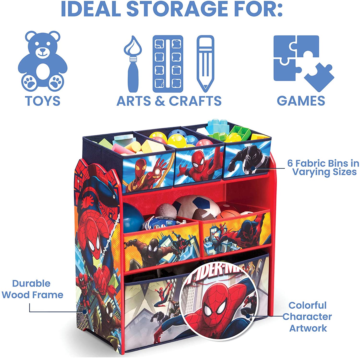 Delta Children 6 Bin Design and Store Toy Organizer - Greenguard Gold Certified, Spider-Man ราคา 2,190 - บาท