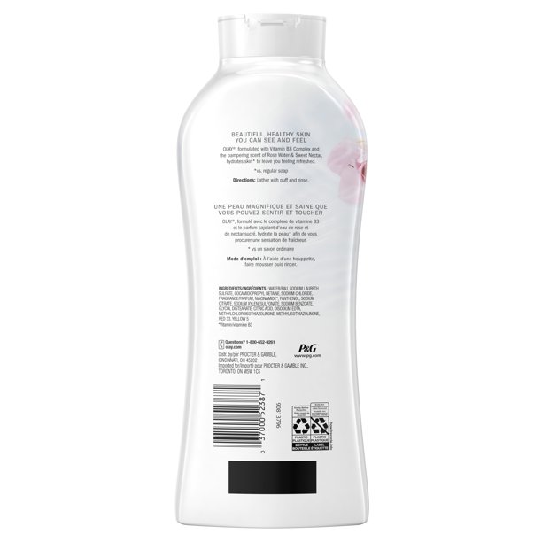 Olay Fresh Outlast Body Wash with B3, Rose Water and Sweet Nectar, 22 Fl Oz