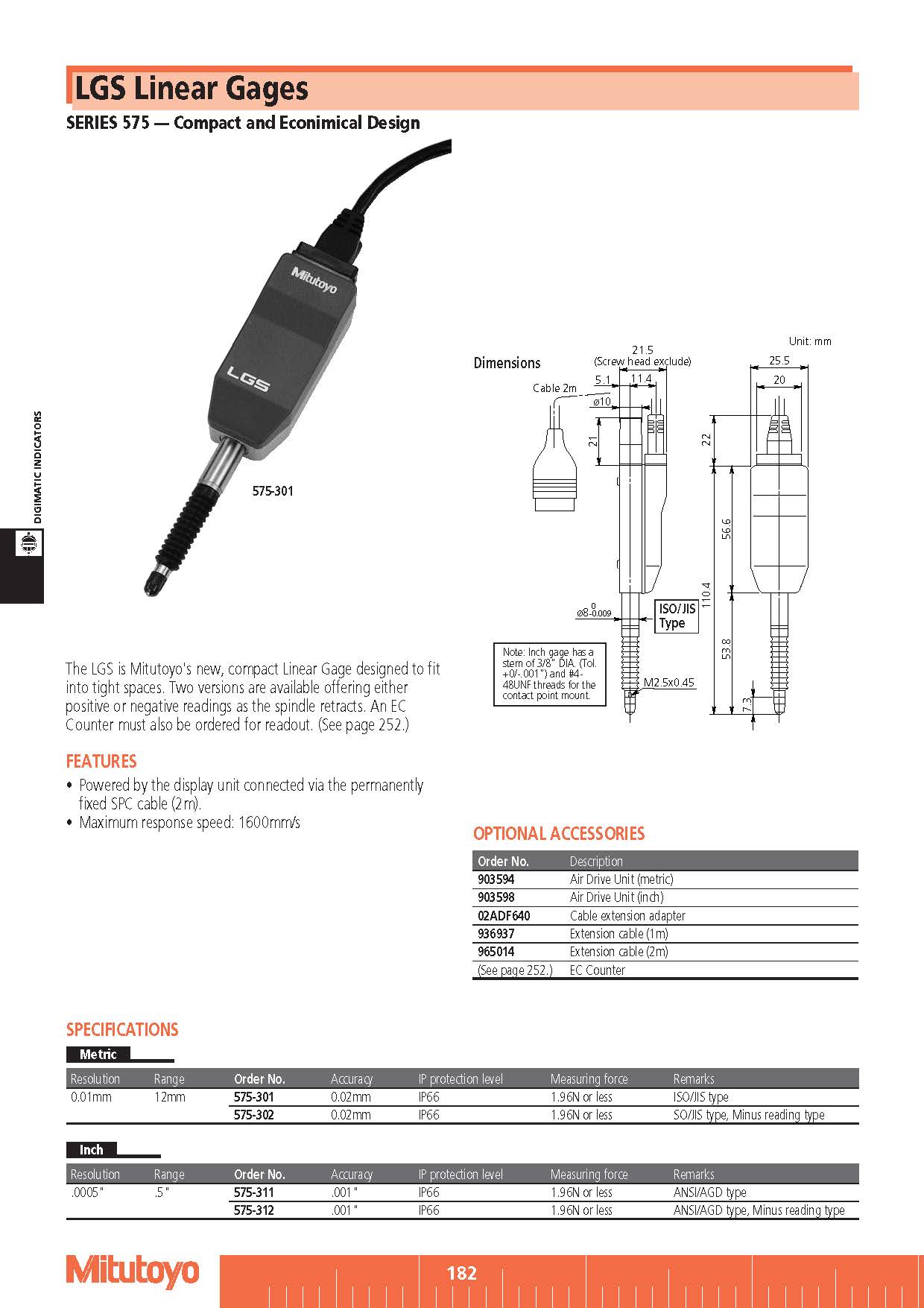 LGS Linear Gages SERIES 575 — Compact and Econimical Design