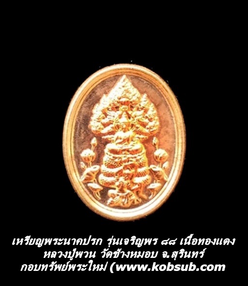เหรียญพระนาคปรก รุ่นเจริญพร ๘๘ เนื้อทองแดง หลวงปู่พวน วัดช้างหมอบ จ.สุรินทร์