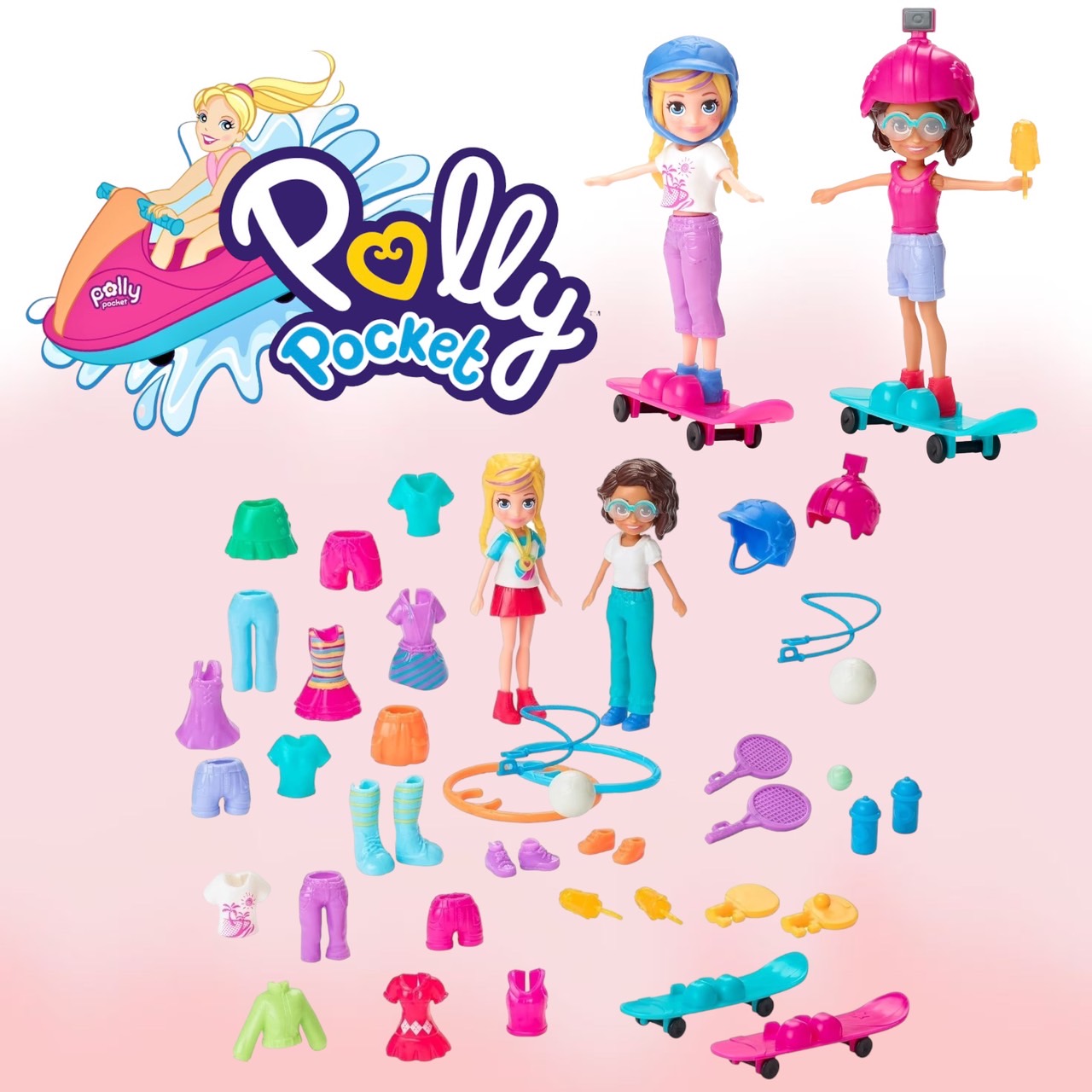 เซ็ทตุ๊กตา&อุปกรณ์กีฬาPolly Pocket Super Sporty Pack with Polly & Lila Dolls and over 35 Fashions & Sporting Accessories , ราคา 1,490 บาท