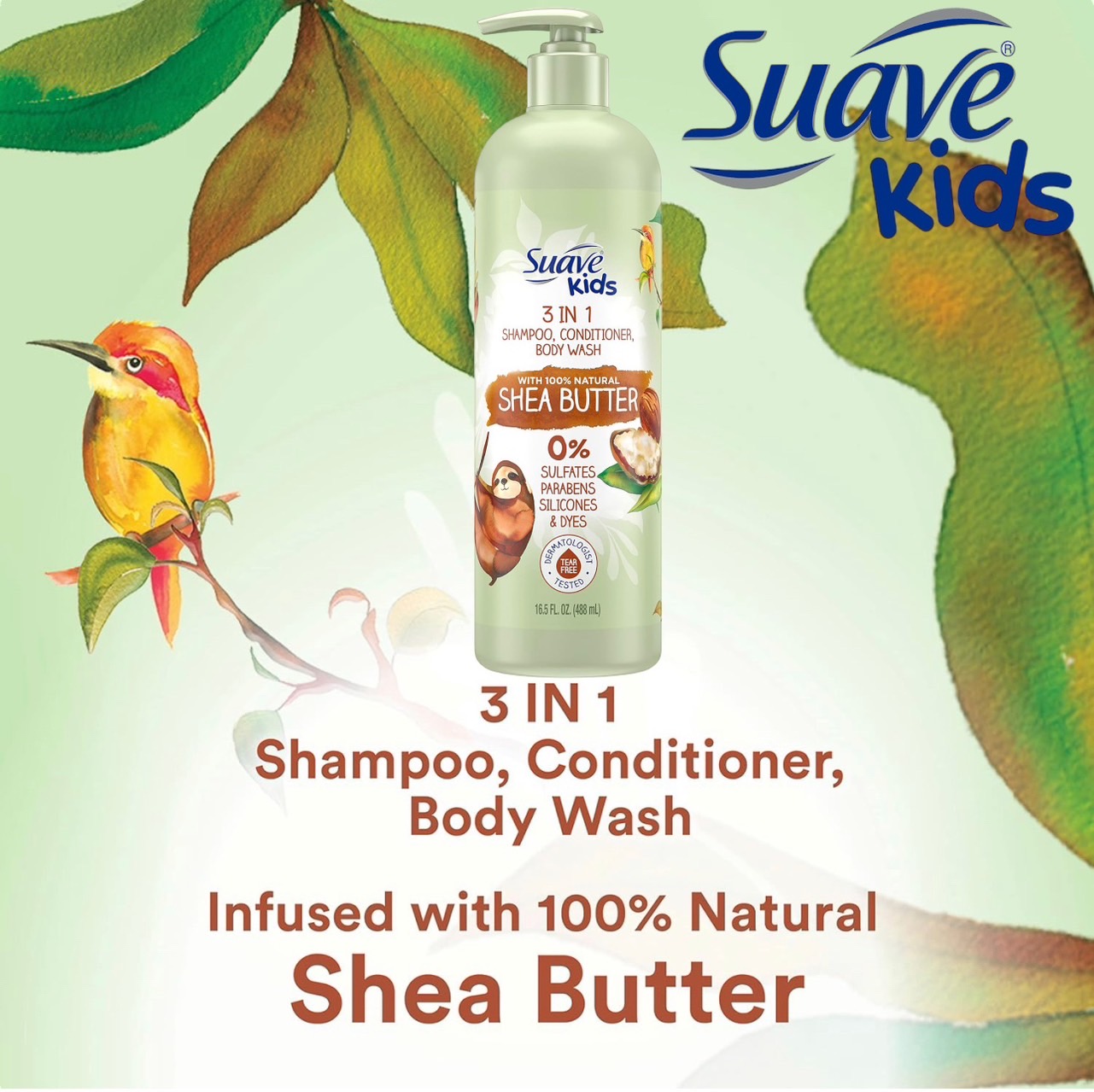 Suave Kids' 100% Natural Shea Butter 3-in-1 Shampoo + Conditioner & Body Wash - 16.5 fl oz ราคา 490 - บาท