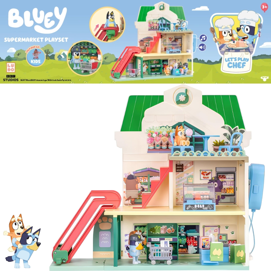 นำเข้า 🇺🇸 💙🧡 Bluey Supermarket Play Set พา Bluey และผองเพื่อนมาสนุกกับการซื้อของ ครบชุด และสินค้าจำลองน่ารักๆ ให้ลูกของคุณ