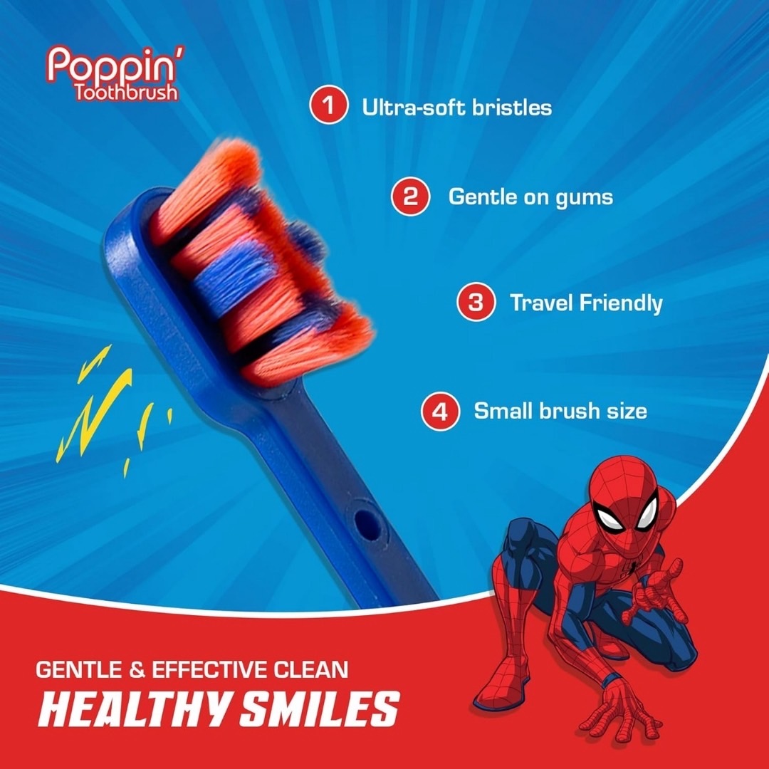 นำเข้า 🇺🇸 ✨แปรงฟันให้สนุกสนานด้วยแปรงสีฟัน Brush Buddies รุ่น Marvel Spider-Man Toothbrush for Kids ’ Poppin' ขนนุ่มพิเศษ ราคา 690 บาท
